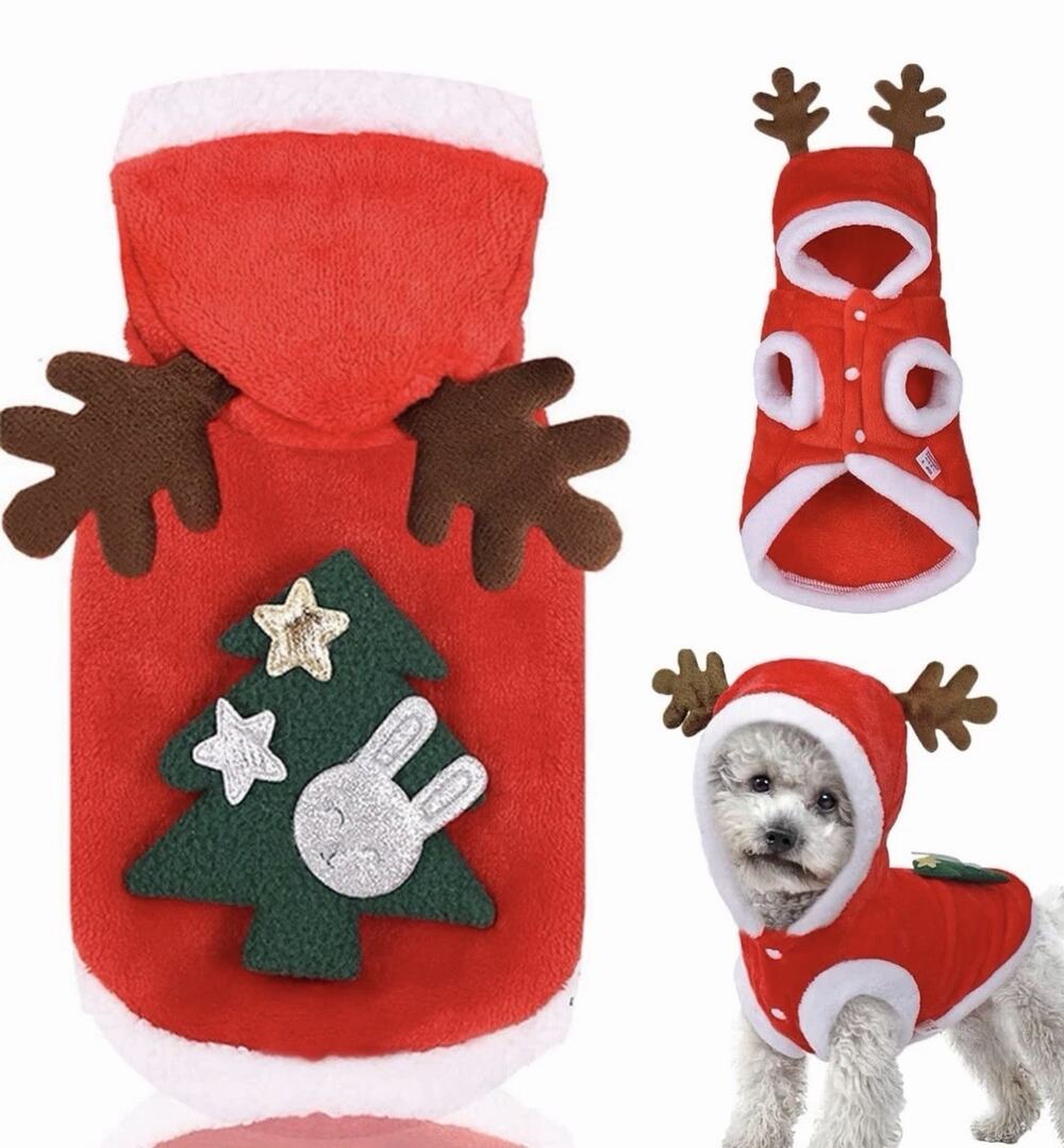 Dog Christmas Costume Reindeer Santa , Red M New